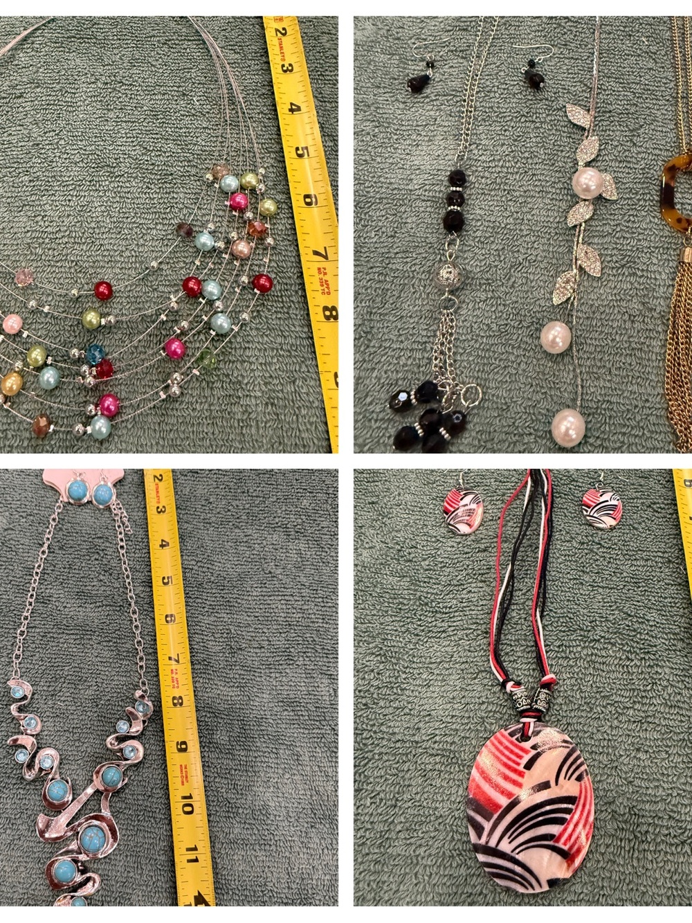 Mixed Women’s Necklace and Earring Set - Pink, Red, Blue, Black, Multicolor